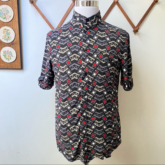 NWT Eleven Paris Geometric Viscose Snap Button Shirt - Picture 1 of 14
